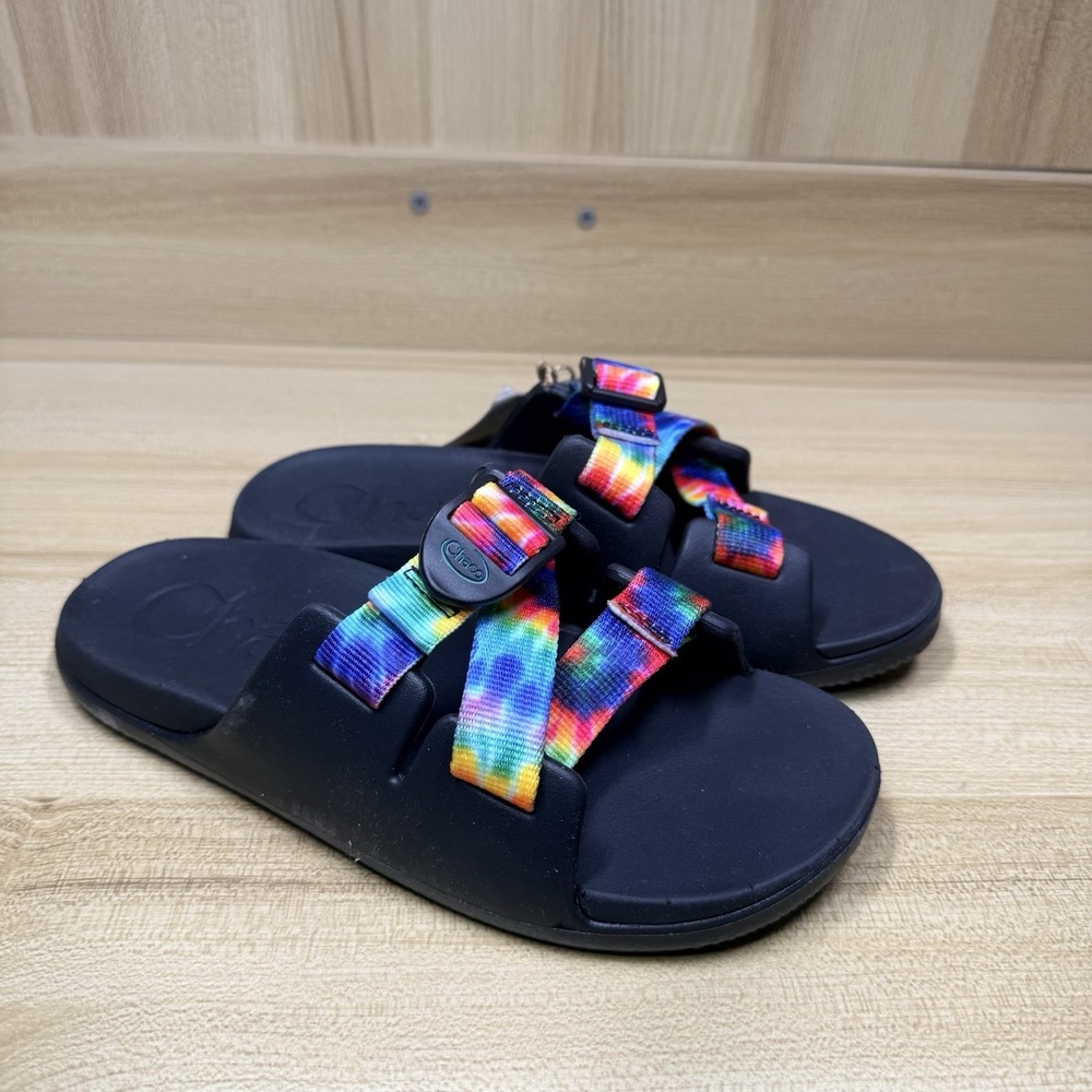 Chaco Kids Chillos Slides Black Tie Dye Size Rainbow Slip On Sandals Size 3